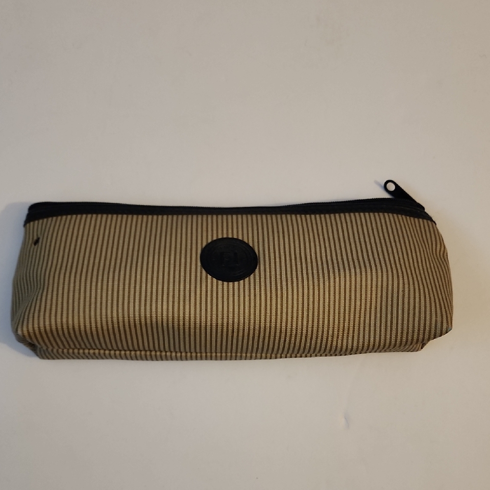 Fendi Vintage Beige and Black Striped Toiletry Bag